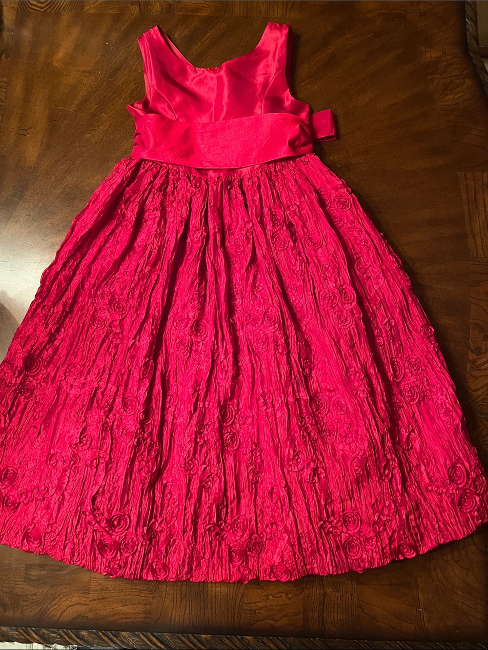 Girls' Red Floral Textured Party Dress